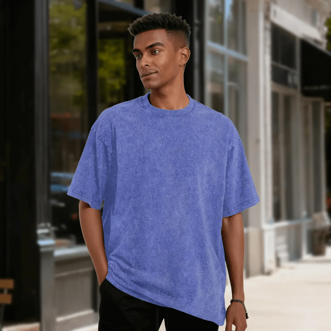 Heavyweight Washed Cotton Drop-Shoulder T-Shirt — Front Print