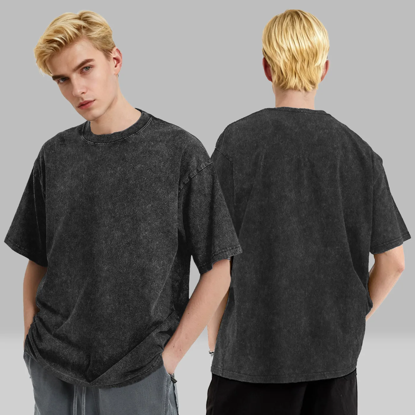 230g Washed Short Sleeve T-shirt with Double-sided Print, Unisex