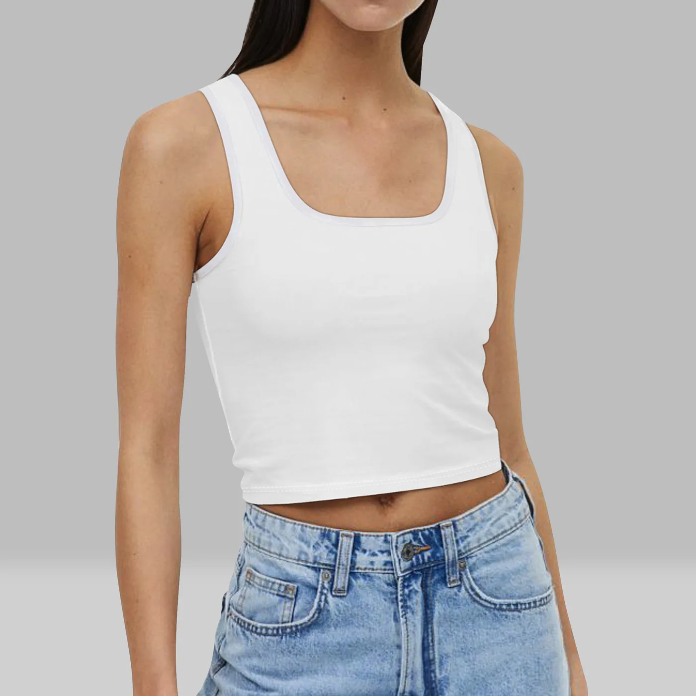 Short-sleeve midriff-baring tank top with full print