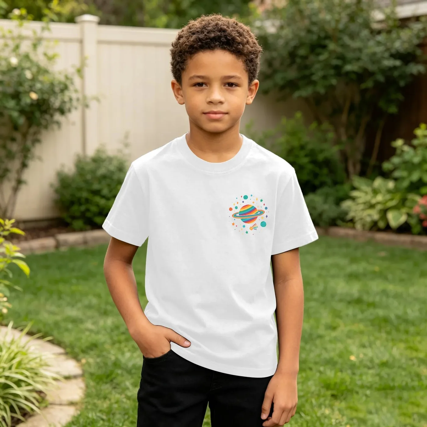Left Chest Print - 180g Children's Pure Cotton T-shirt