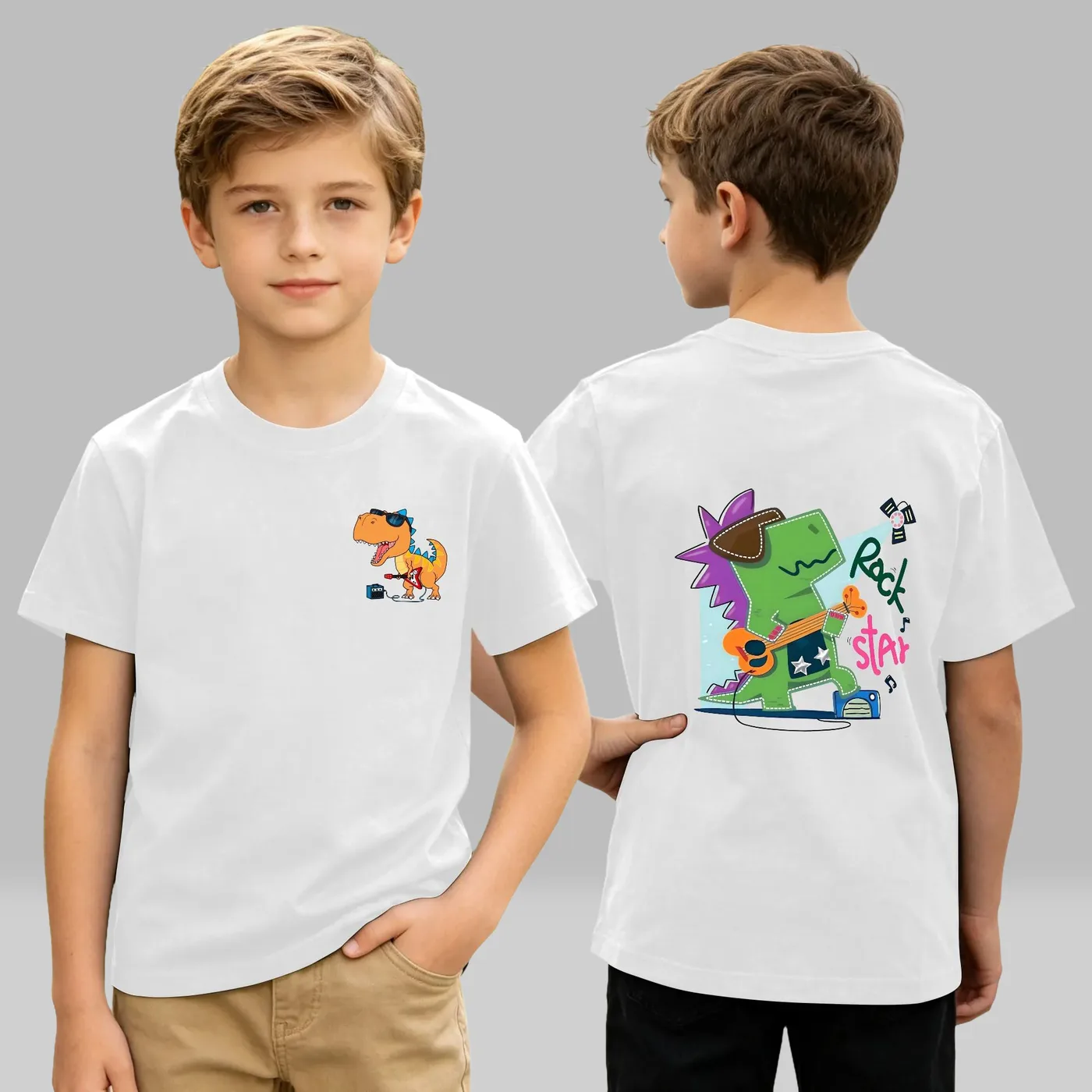 Left Chest + Back Print - 180g Children's Pure Cotton T-Shirt